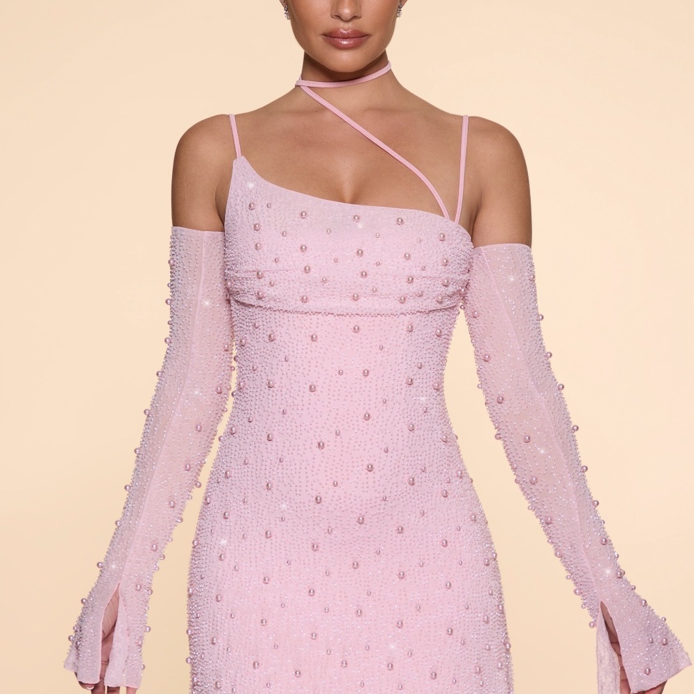 Oh Polly Embellished Asymmetric Corset Mini Dress in Blush 4